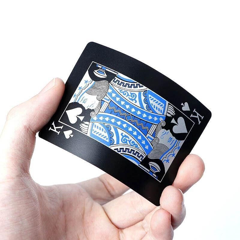 Waterproof PVC Playing Cards Poker Deck Black Plastic Magic Tricks Game Set - Blue