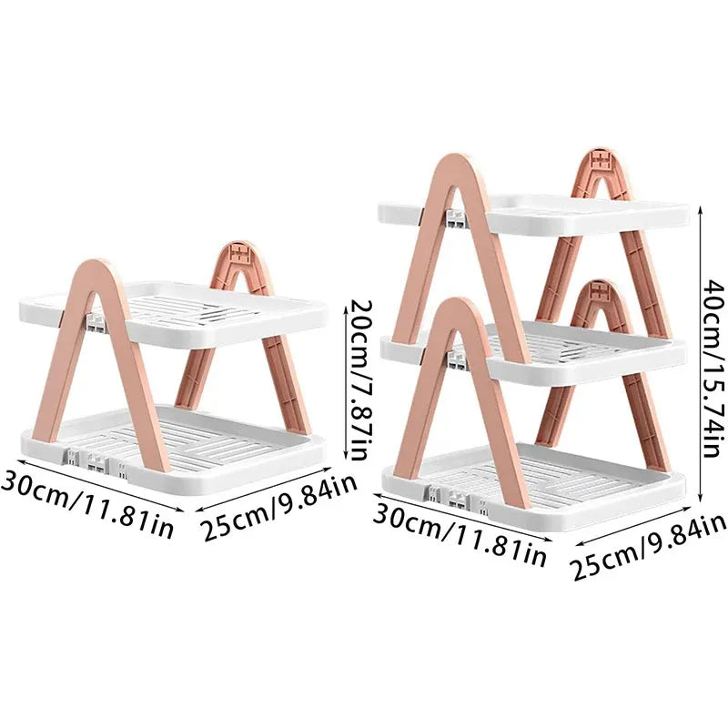 2/3 Tier Removable Shoe Rack Folding Storage Shelf Simple Space Saving Organizer - 2Tier-Pink