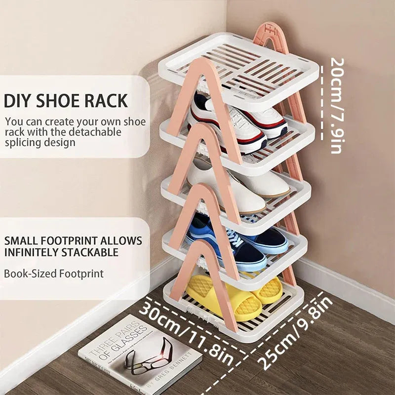 2/3 Tier Removable Shoe Rack Folding Storage Shelf Simple Space Saving Organizer - 2Tier-Pink