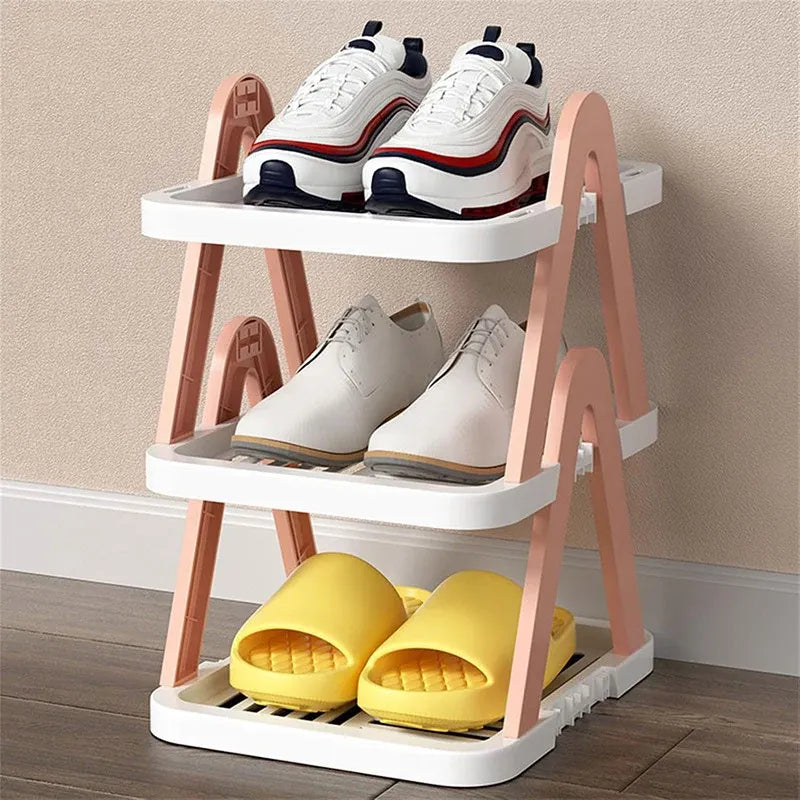 2/3 Tier Removable Shoe Rack Folding Storage Shelf Simple Space Saving Organizer - 2Tier-Pink