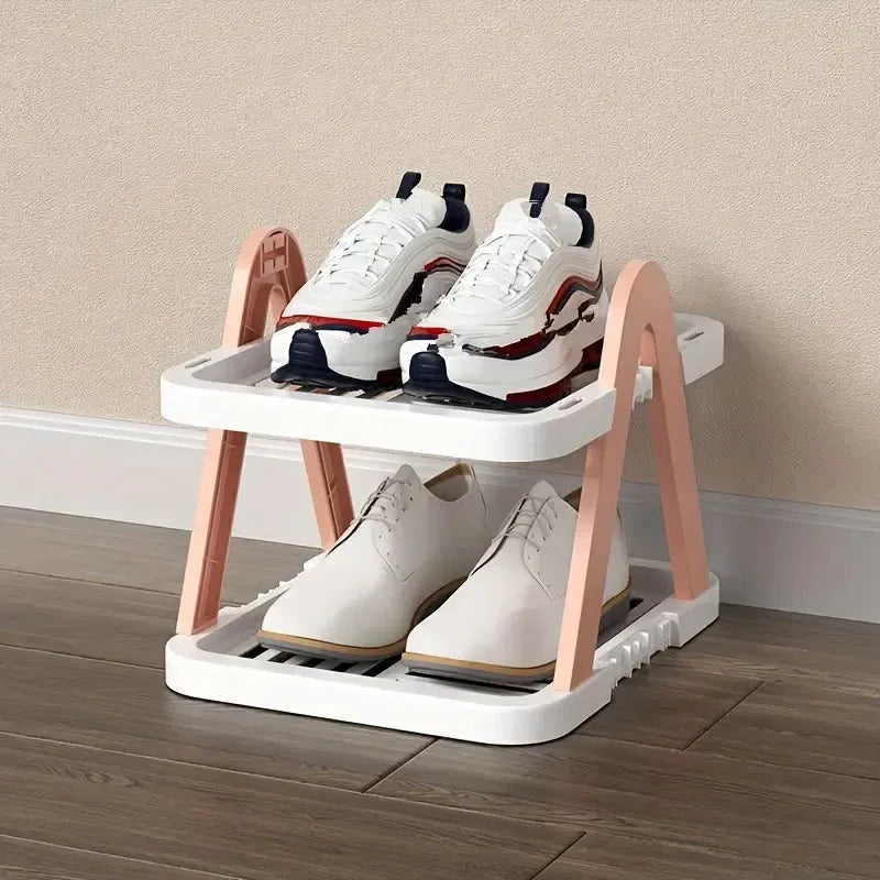 2/3 Tier Removable Shoe Rack Folding Storage Shelf Simple Space Saving Organizer - 2Tier-Pink