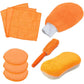 9PCS Car Cleaning Kit Microfiber Towel Wax Sponge Wheel Brush Gloves Set Use - Orange