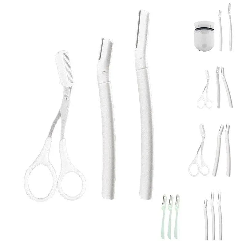 3Pcs Eyebrow Razor Set Facial Trimmer Shaver Blade Hair Remover Beauty Tool - 2X Eyebrow Razor+Scissor-White