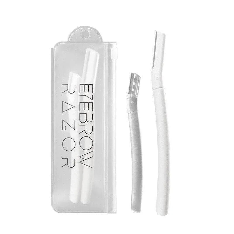 3Pcs Eyebrow Razor Set Facial Trimmer Shaver Blade Hair Remover Beauty Tool - 2X Eyebrow Razor+Scissor-White
