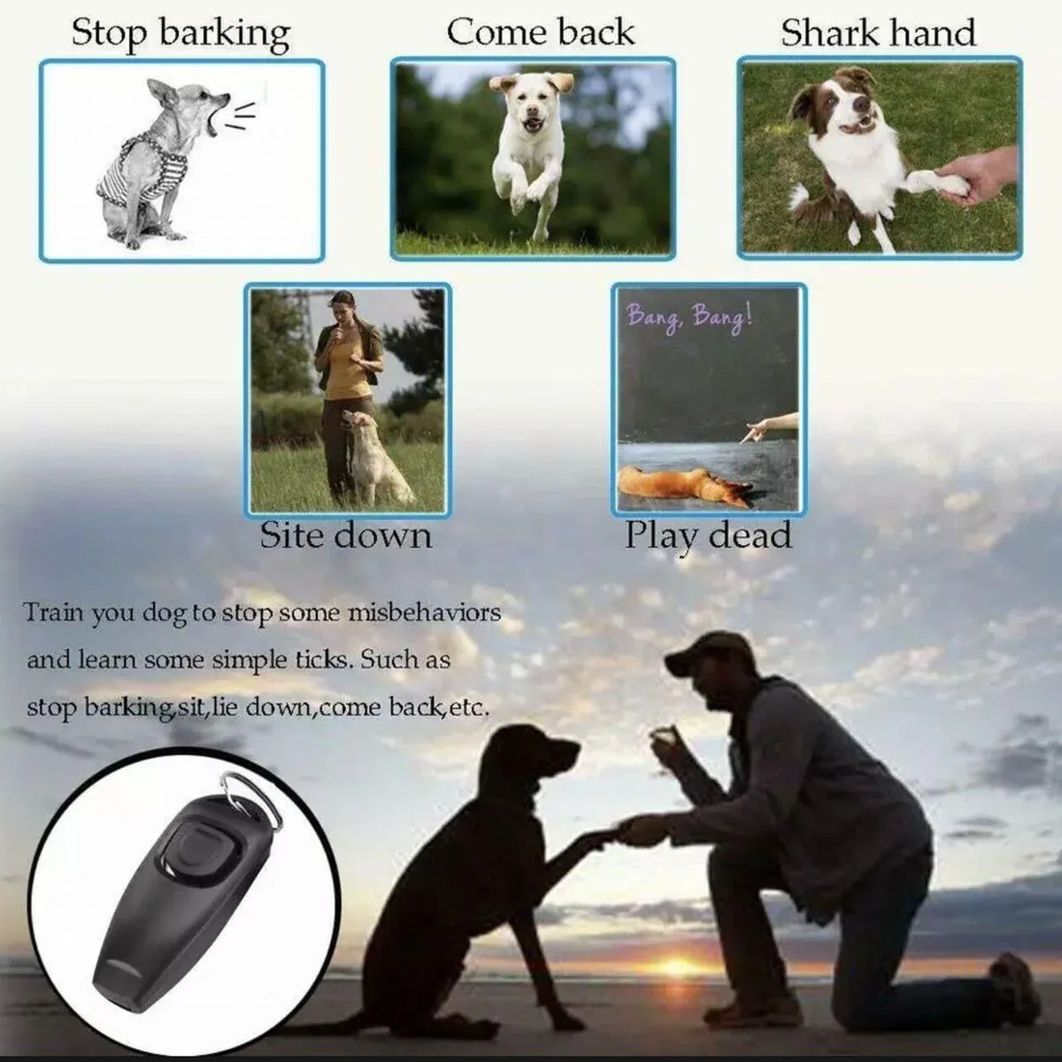 Dog Whistle and Clicker Set for Training Stop Barking Obedience Tool Combo - Red