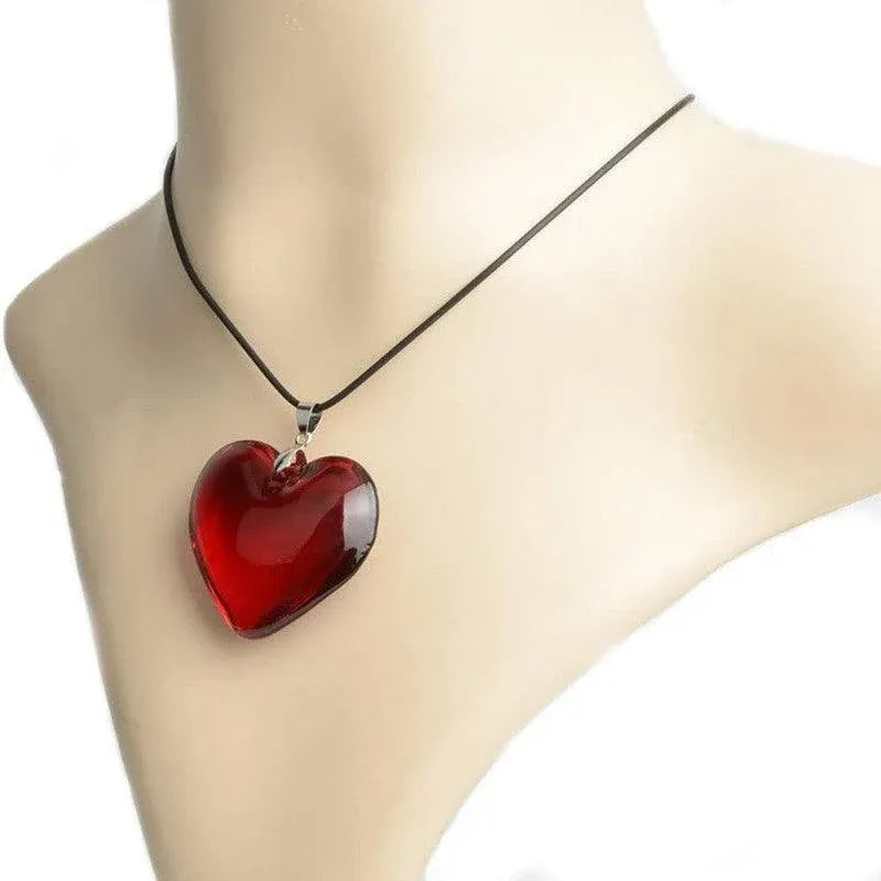 Red Heart Crystal Glass Pendant Necklace for Women 43mm