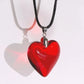 Red Heart Crystal Glass Pendant Necklace for Women 43mm
