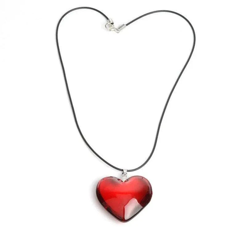 Red Heart Crystal Glass Pendant Necklace for Women 43mm