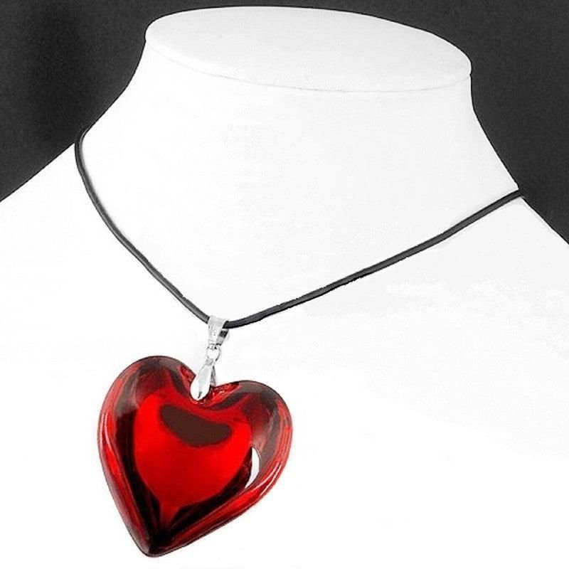 Red Heart Crystal Glass Pendant Necklace for Women 43mm