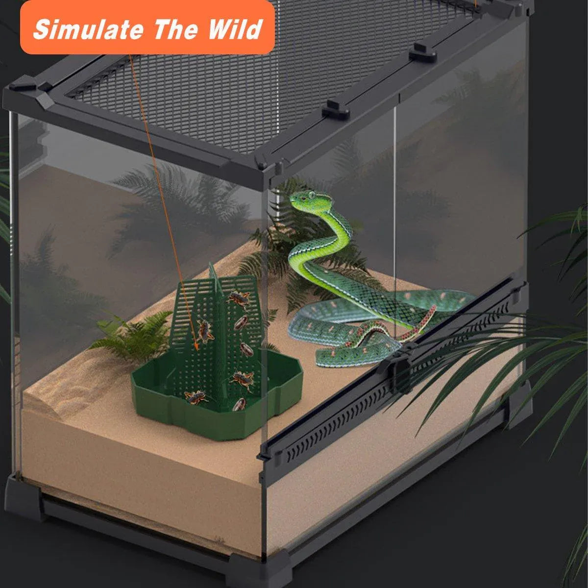 Reptile Anti Escape Feeding Basin Self Catch Feeder for Lizard Snake Pet Care - Brown-S