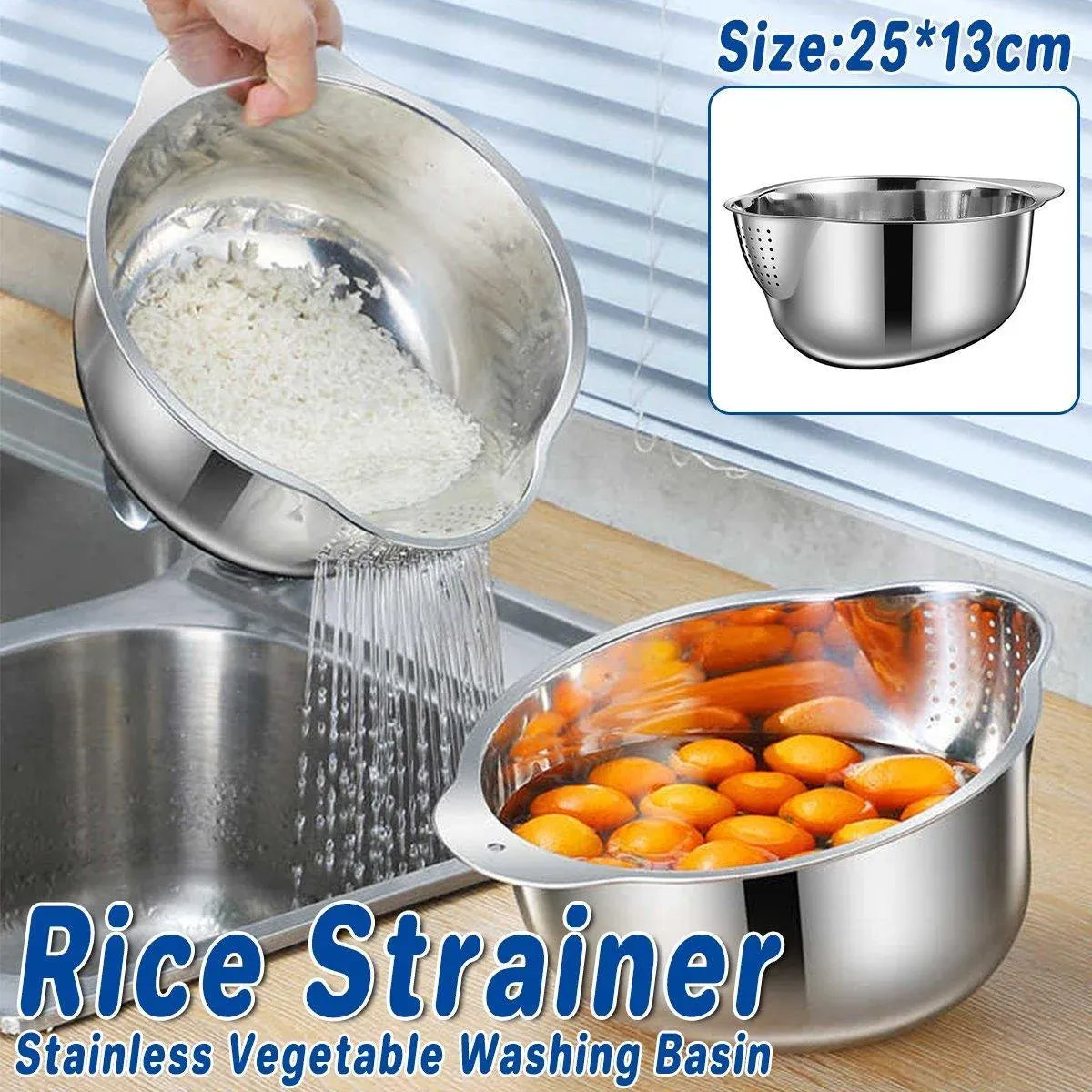 304 Stainless Steel Rice Washing Basin Multi-Purpose Kitchen Sieve Drain Basket