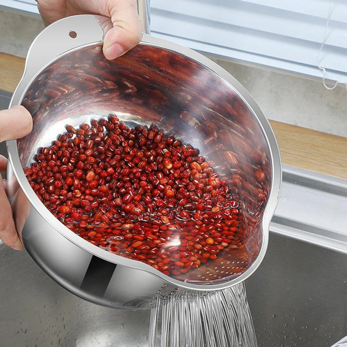 304 Stainless Steel Rice Washing Basin Multi-Purpose Kitchen Sieve Drain Basket