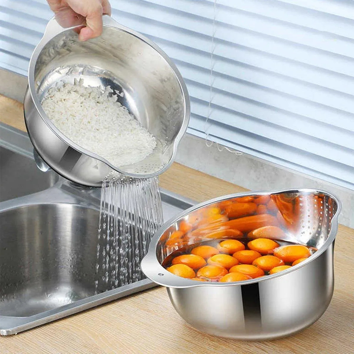 304 Stainless Steel Rice Washing Basin Multi-Purpose Kitchen Sieve Drain Basket