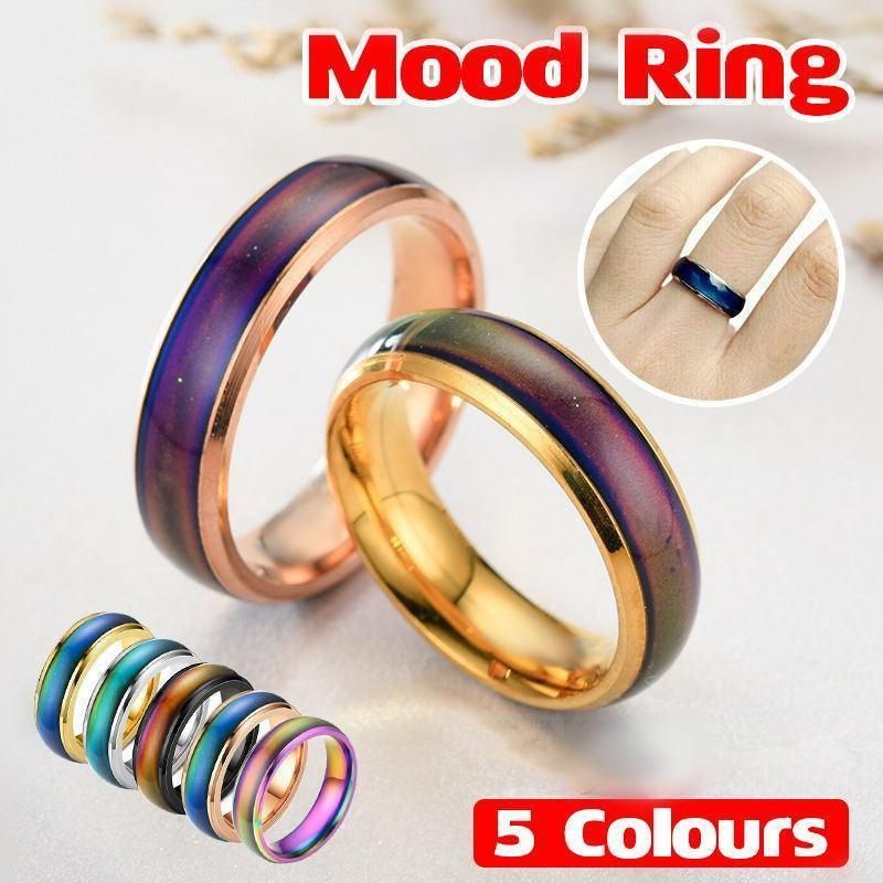 Mood Colour Changing Ring Temperature Sensitive Stainless Steel US Size 9 - Colourful