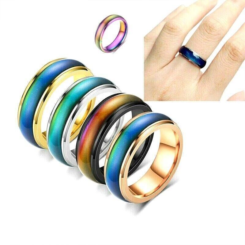 Mood Colour Changing Ring Temperature Sensitive Stainless Steel US Size 9 - Colourful