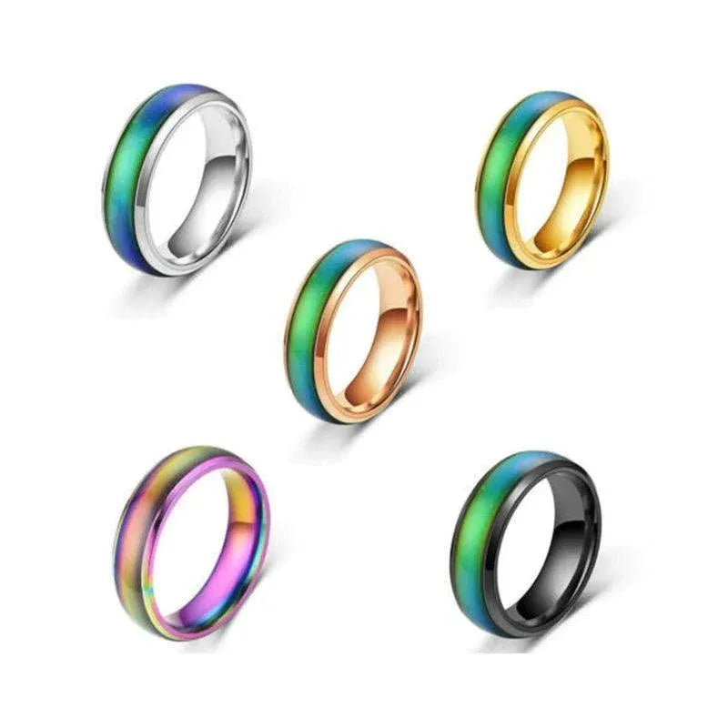 Mood Colour Changing Ring Temperature Sensitive Stainless Steel US Size 9 - Colourful