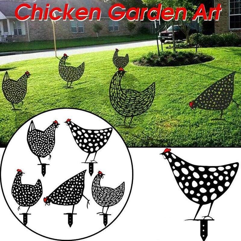 Garden Ornaments Chicken Yard Art Garden Backyard Lawn Decor Gift Easter Deco - C