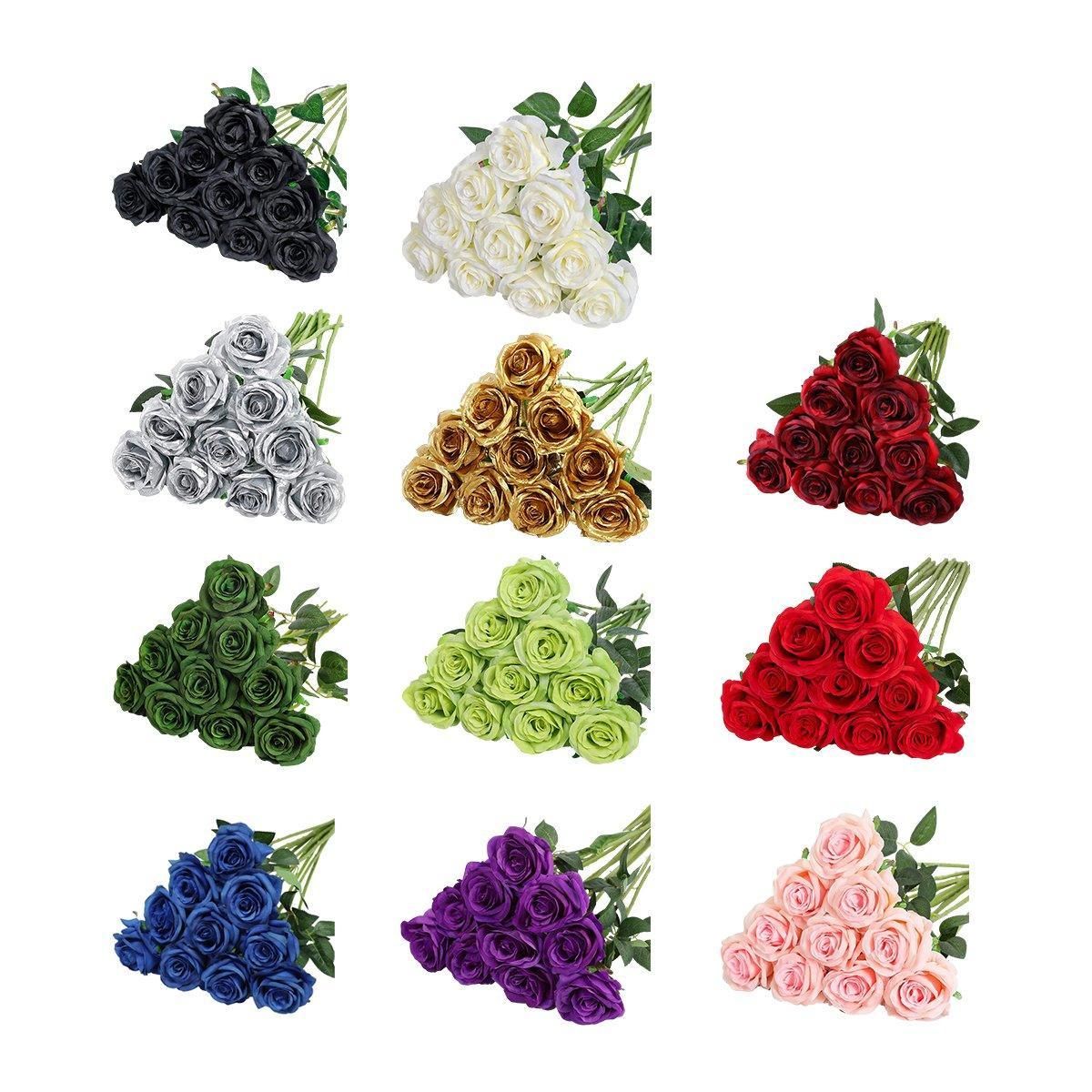 10pcs Artificial Silk Simulation Rose Flowers BLACK 02