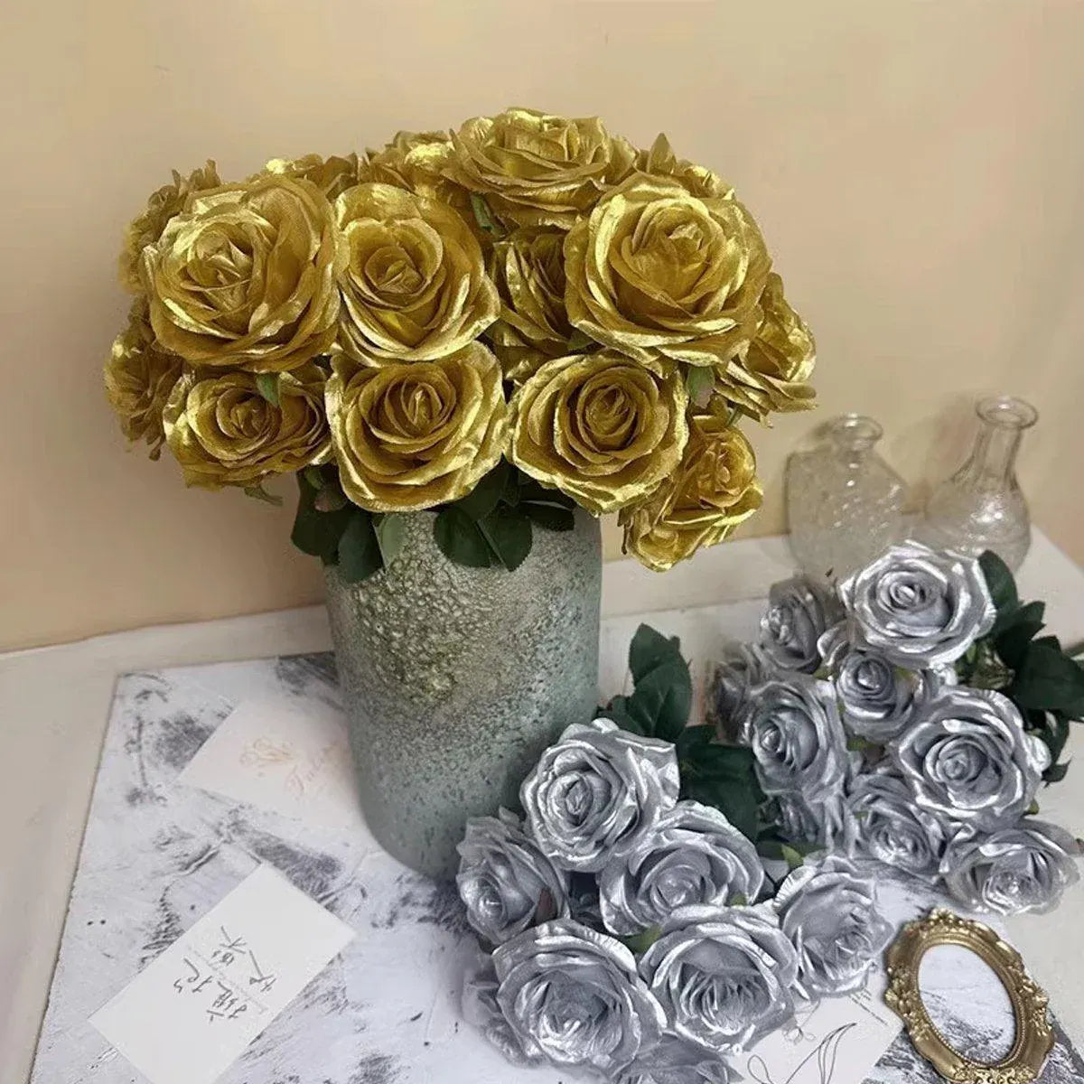 10pcs Artificial Silk Simulation Rose Flowers - Wedding Party Home Decorations - Dark-Blue