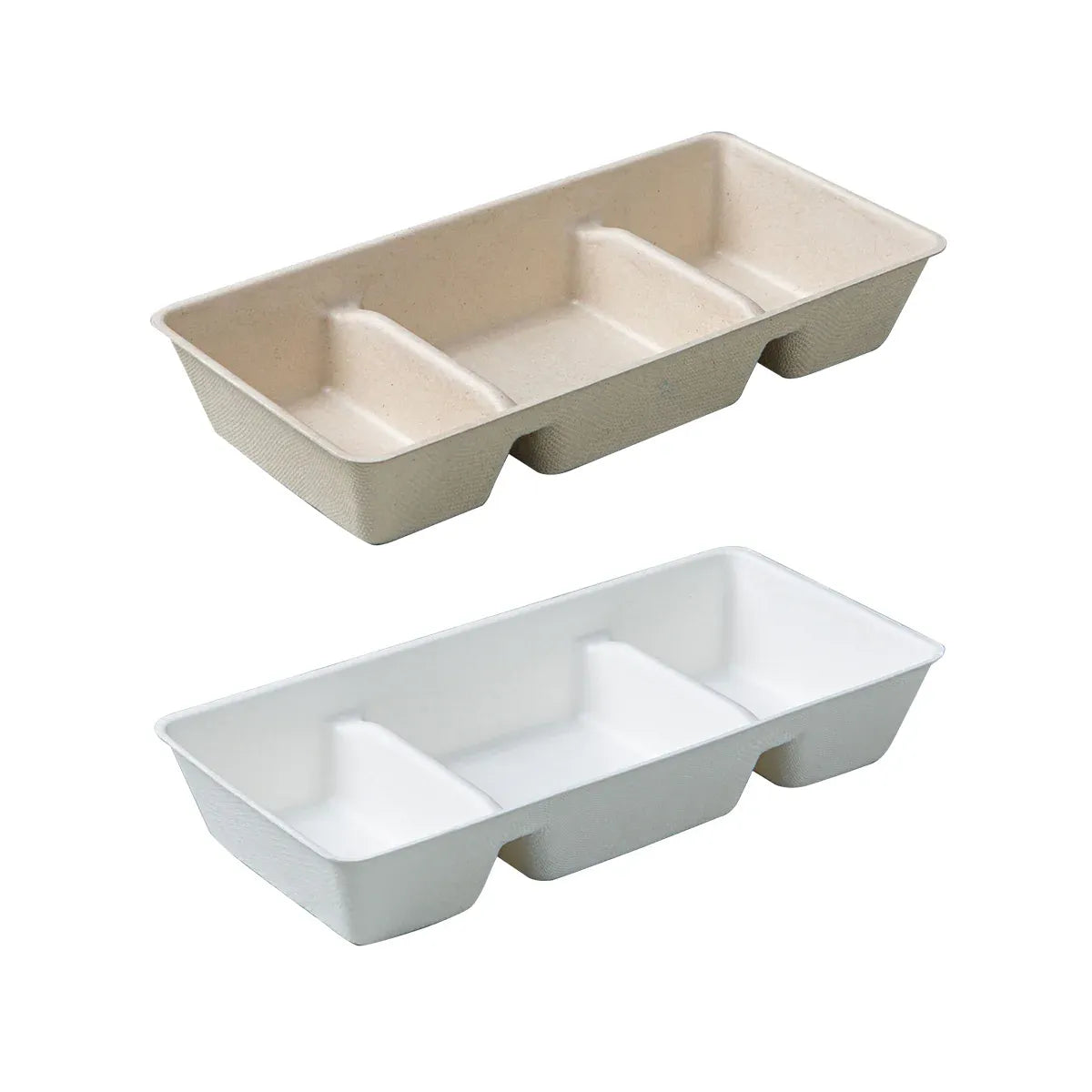 30PCS Disposable Pulp Three-Compartment Dip Box for Sushi BBQ Sauce Condiment - White