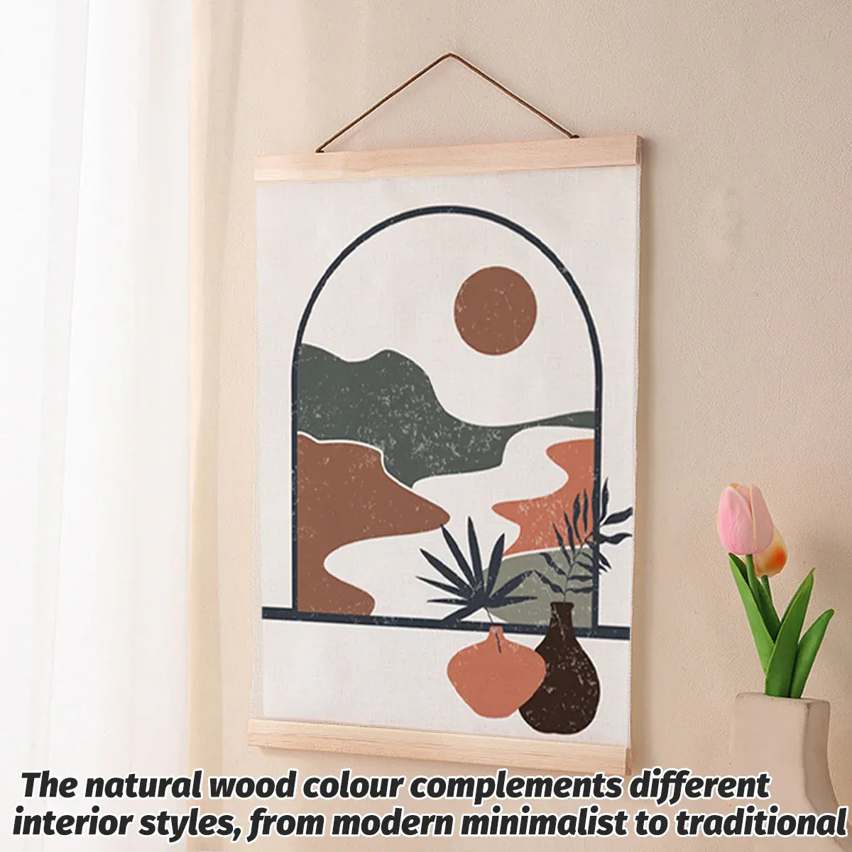 Scroll Painting with Solid Wood Hanger Traditional Chinese Style For Home Decor