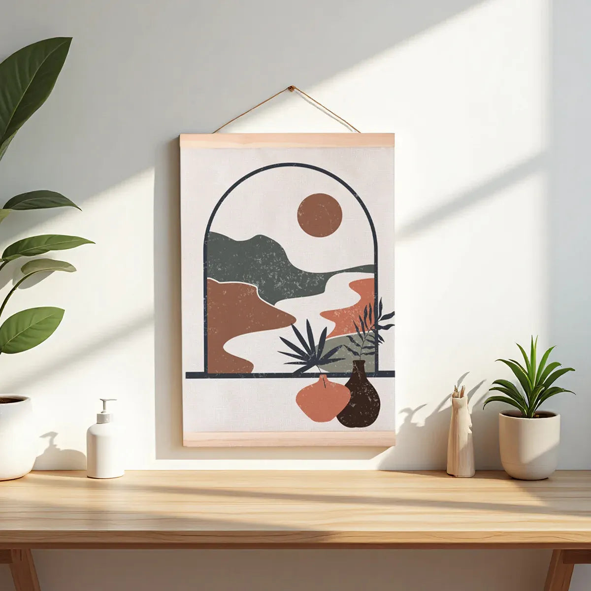 Scroll Painting with Solid Wood Hanger Traditional Chinese Style For Home Decor