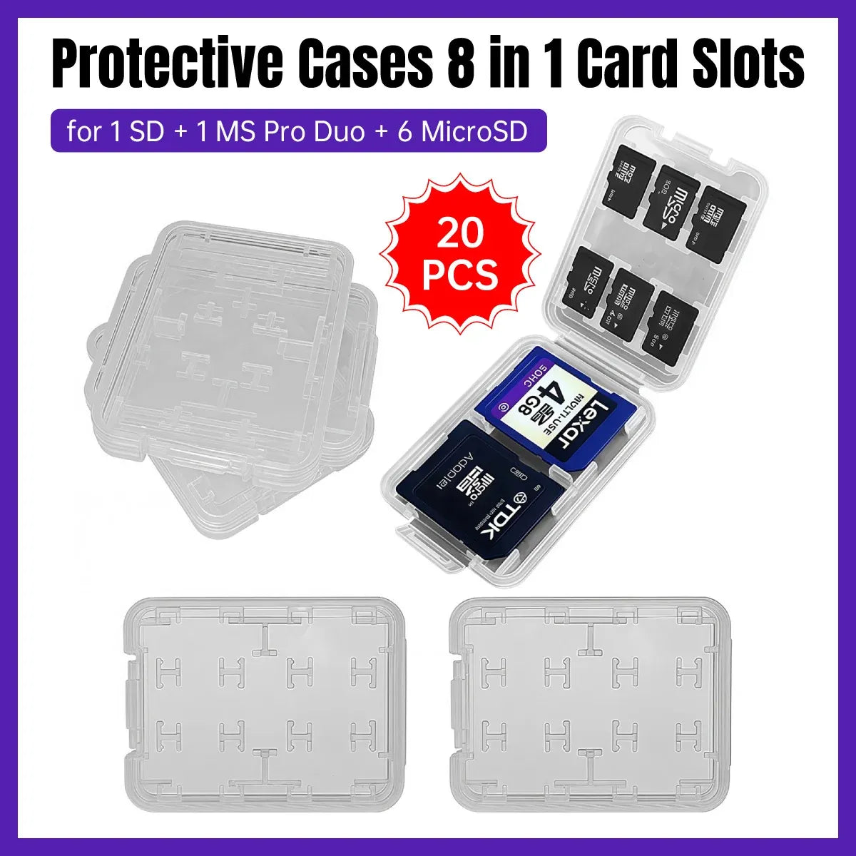20PCS 8 in 1 Protective Case for Smartphones Camera with Multiple Card Slots