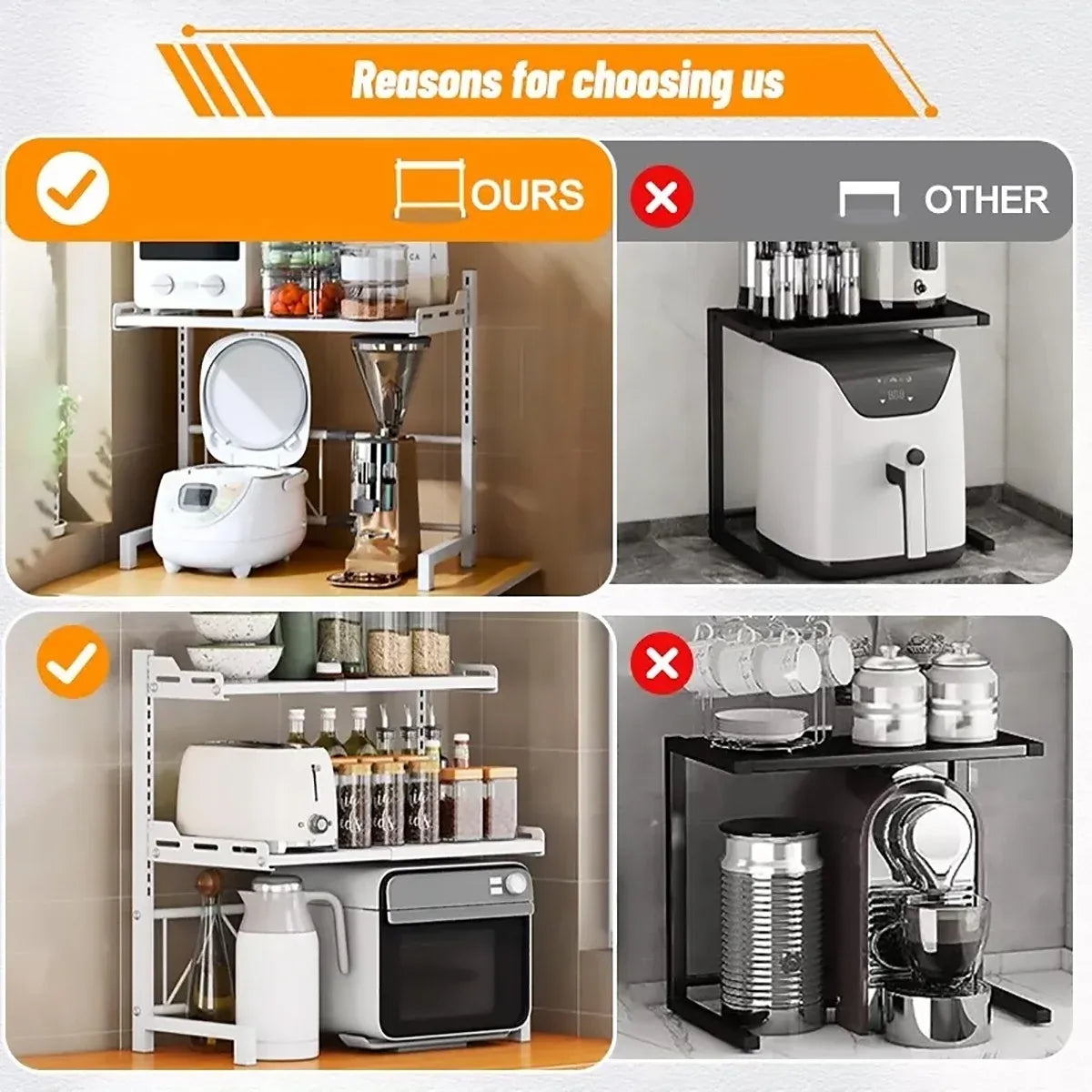 2/3Tier Microwave Oven Stand Rack Shelf Condiment Kitchen Holder Cabinet Storage - White 2-Layer