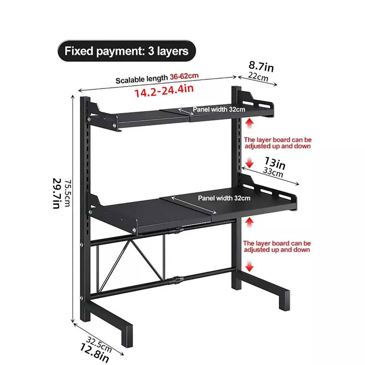 2/3Tier Microwave Oven Stand Rack Shelf Condiment Kitchen Holder Cabinet Storage - Grey 3-Layer