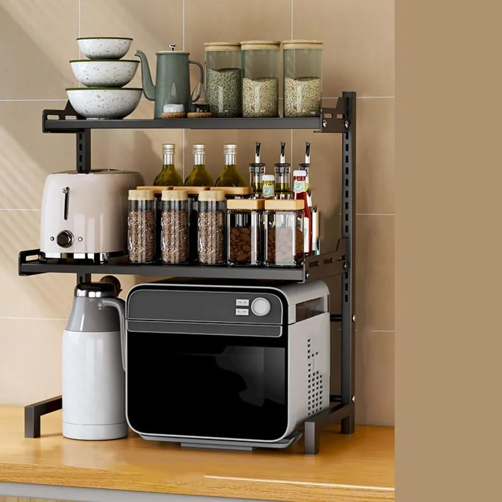 2/3Tier Microwave Oven Stand Rack Shelf Condiment Kitchen Holder Cabinet Storage - Grey 3-Layer