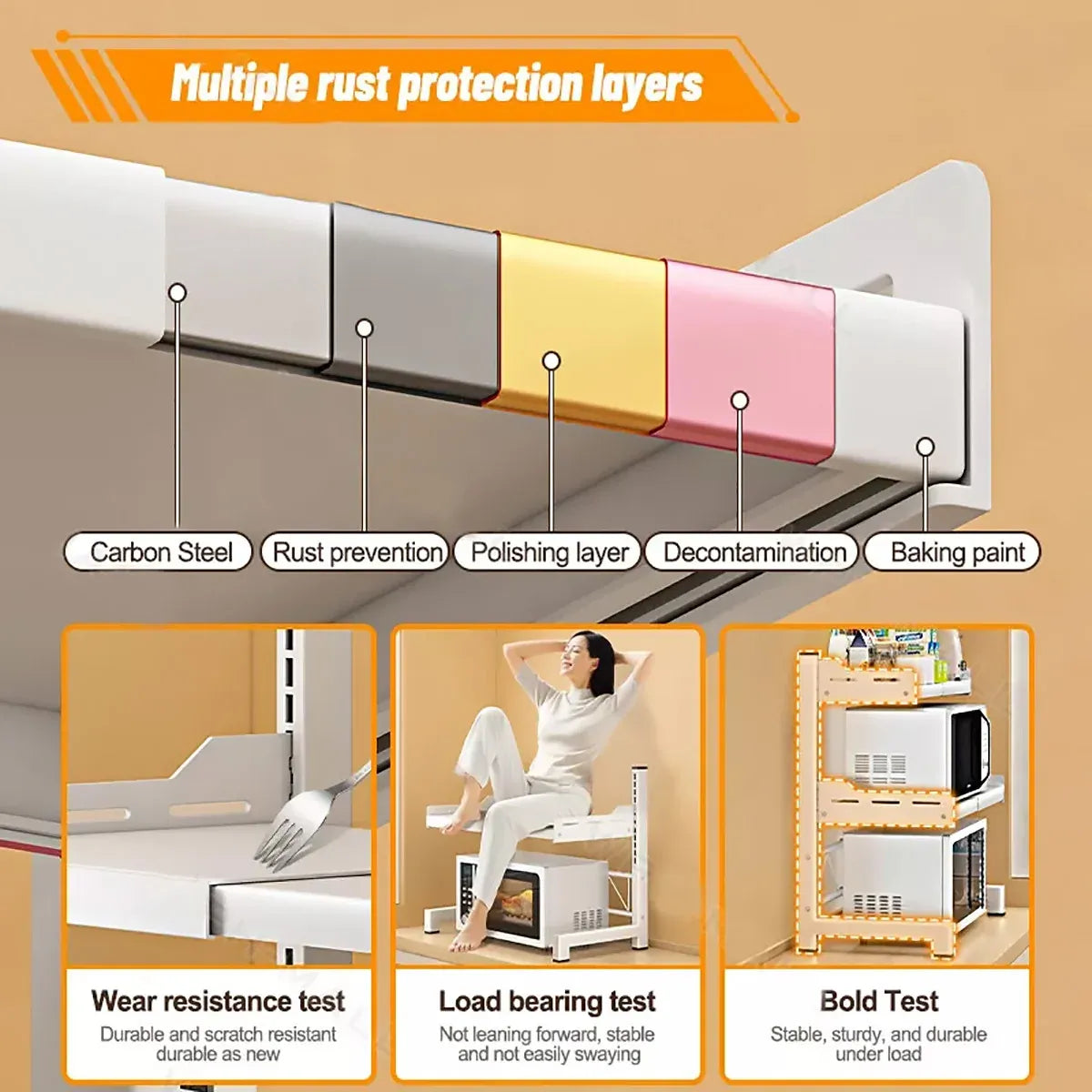 2/3Tier Microwave Oven Stand Rack Shelf Condiment Kitchen Holder Cabinet Storage - Grey 3-Layer