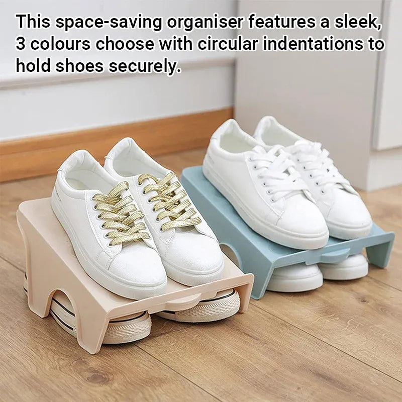 5pcs Double Layer Shoe Rack Simple Storage Organizer Space Saving Shoe Holder - Blue