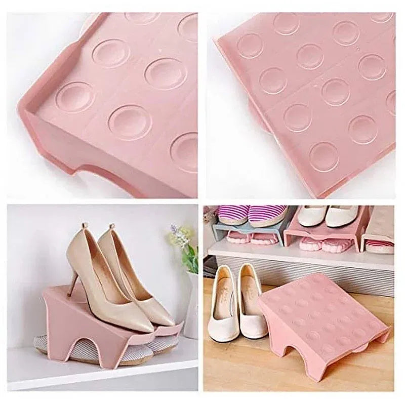 5pcs Double Layer Shoe Rack Simple Storage Organizer Space Saving Shoe Holder - Blue