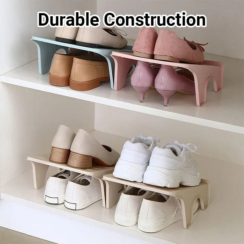 5pcs Double Layer Shoe Rack Simple Storage Organizer Space Saving Shoe Holder - Blue