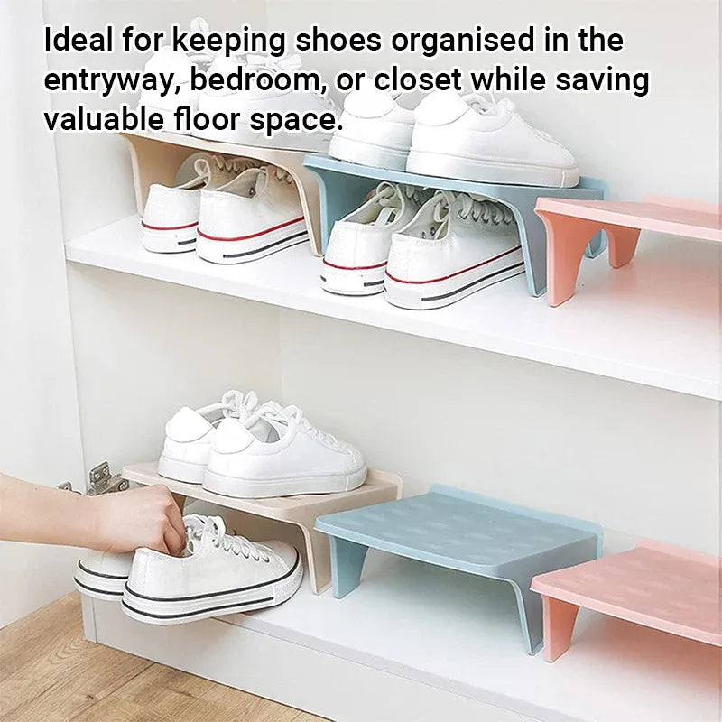 5pcs Double Layer Shoe Rack Simple Storage Organizer Space Saving Shoe Holder - Blue