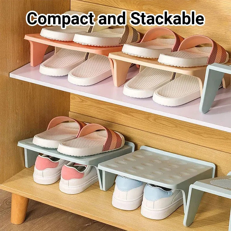 5pcs Double Layer Shoe Rack Simple Storage Organizer Space Saving Shoe Holder - Pink