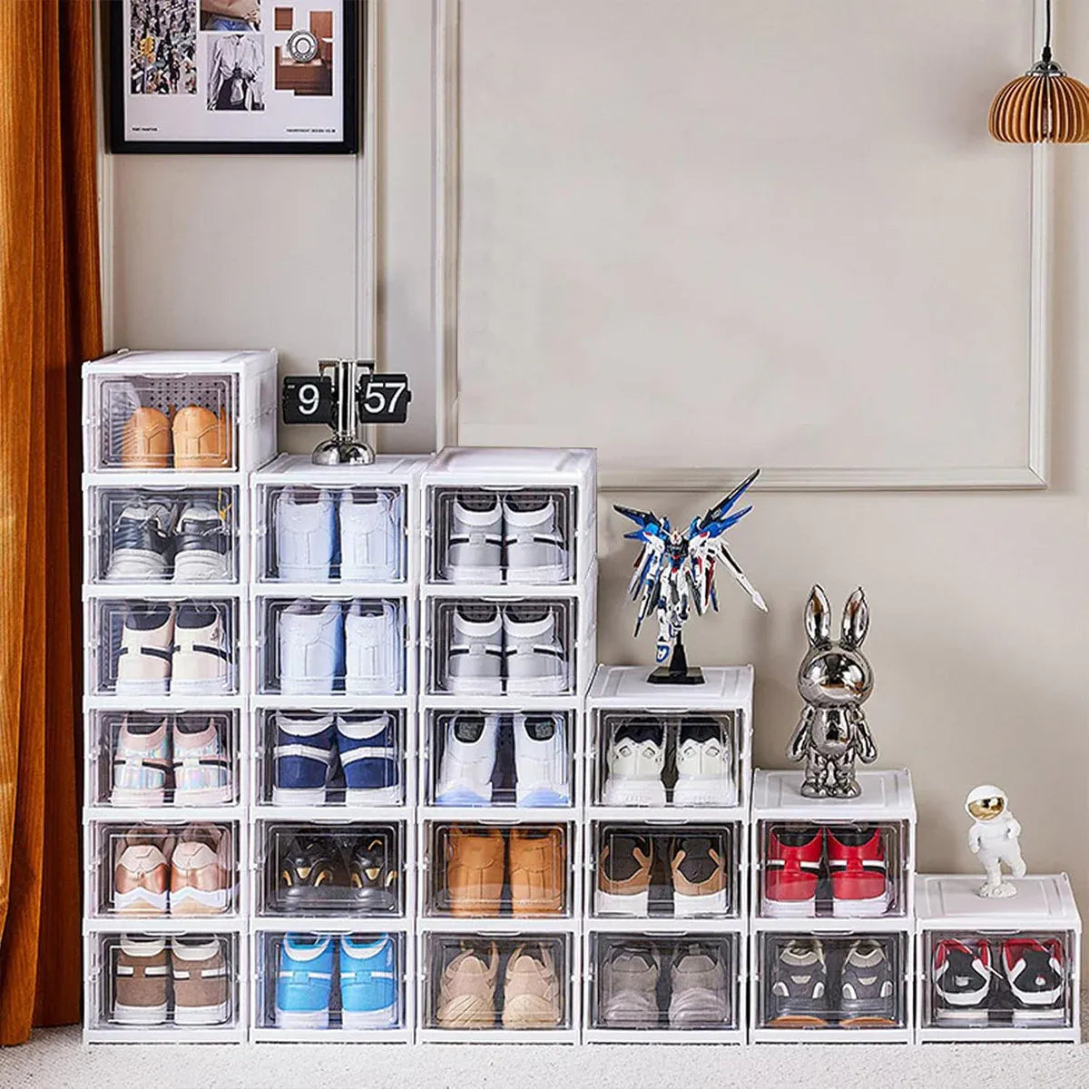 Transparent Box Shoe Rack Easy Assemble Shoe Box Foldable Rack 3/6 Layers Storage Transparent Dr ...