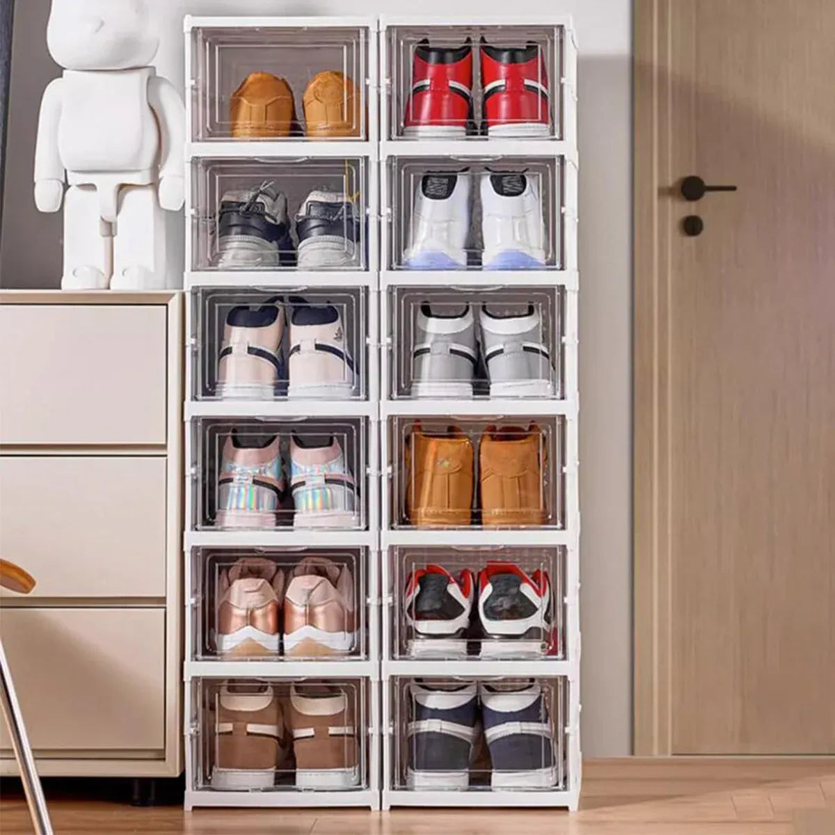 Boxed Shoe Rack Easy Assemble Shoe Box Foldable Rack 3/6 Layers Storage Transparent Dr ...