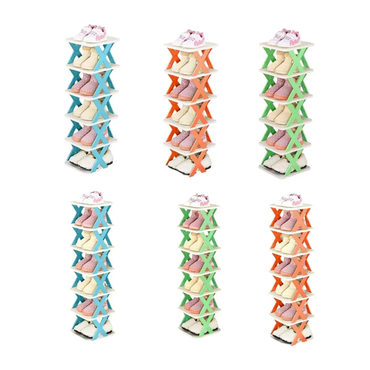 6/7 Tier Shoe Rack Space Saving Small Shoe Cabinet Storage Shelf Organizer - Blue-6 Layer