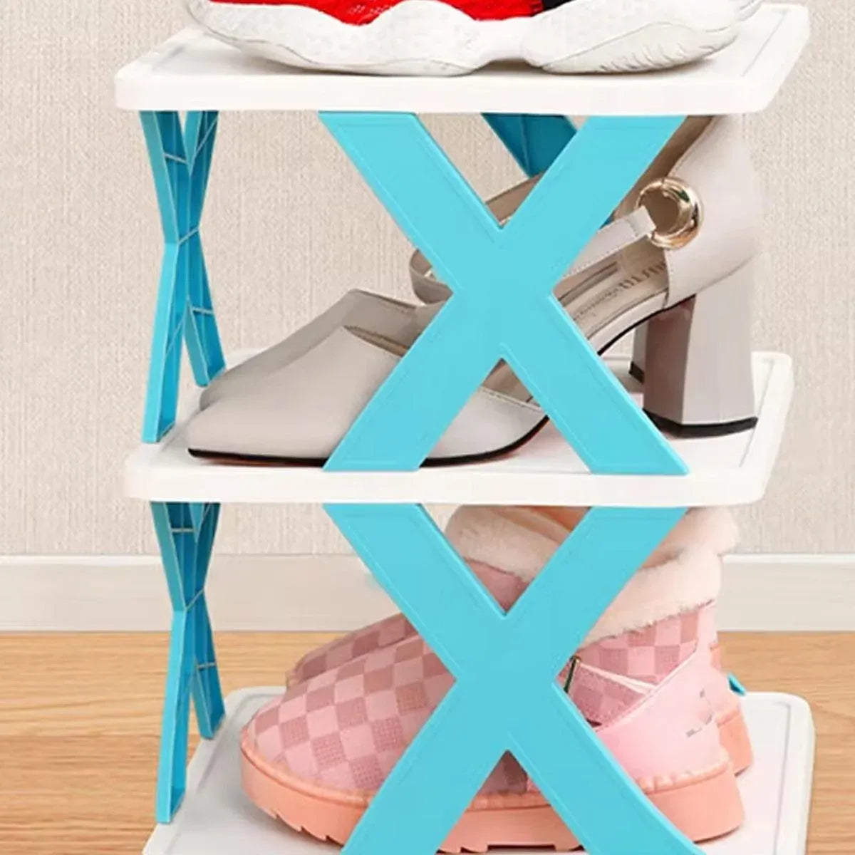 6/7 Tier Shoe Rack Space Saving Small Shoe Cabinet Storage Shelf Organizer - Blue-6 Layer