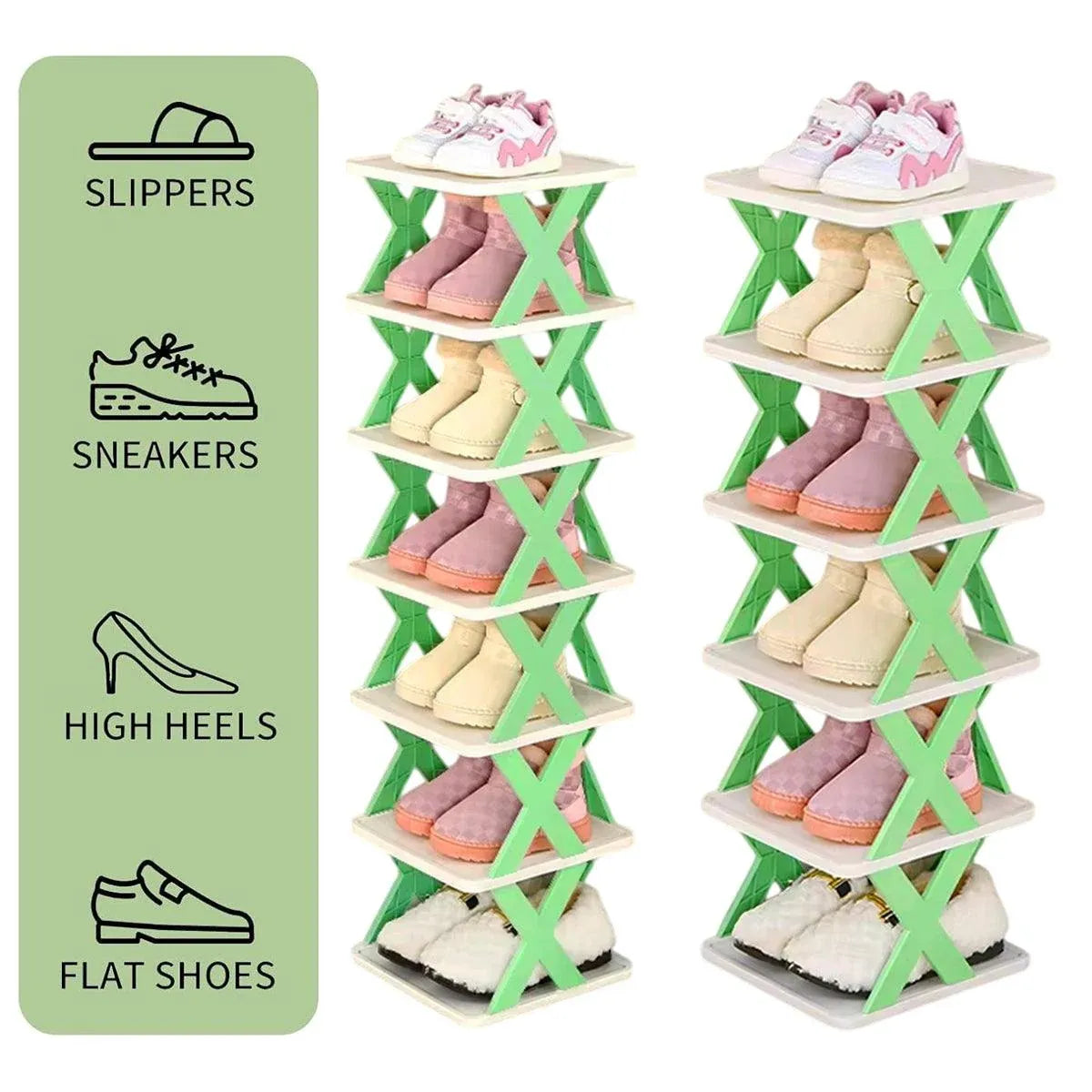 6/7 Tier Shoe Rack Space Saving Small Shoe Cabinet Storage Shelf Organizer - Blue-6 Layer