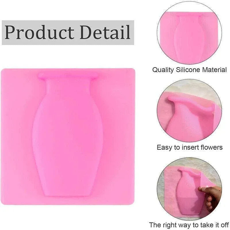 1PC Stick-On Silicone Vase Wall Sticker Reusable Window Flower Decal Pot Decor - Pink