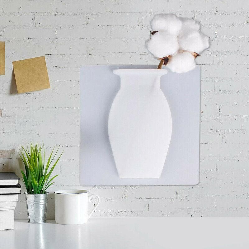 1PC Stick-On Silicone Vase Wall Sticker Reusable Window Flower Decal Pot Decor - Pink