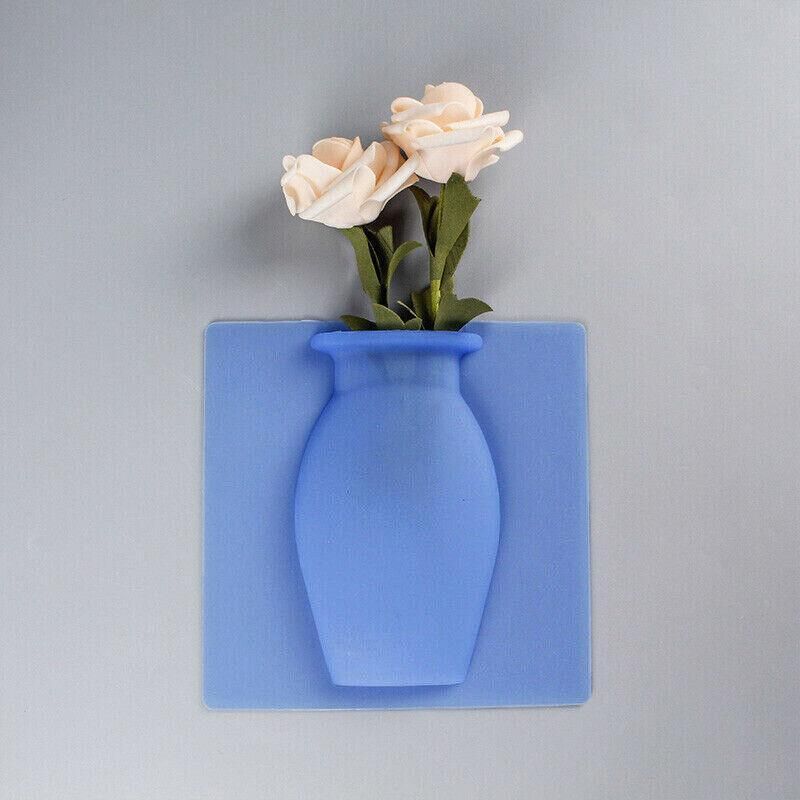 1PC Stick-On Silicone Vase Wall Sticker Reusable Window Flower Decal Pot Decor - Pink