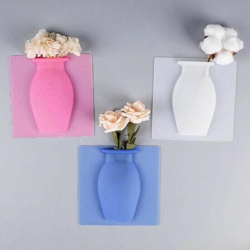 1PC Stick-On Silicone Vase Wall Sticker Reusable Window Flower Decal Pot Decor - White