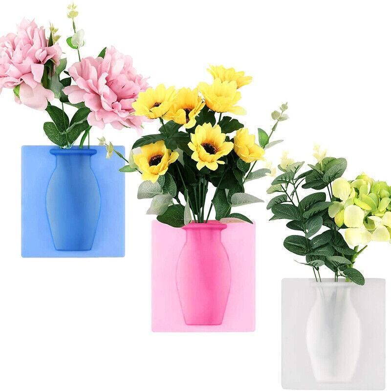 1PC Stick-On Silicone Vase Wall Sticker Reusable Window Flower Decal Pot Decor - White