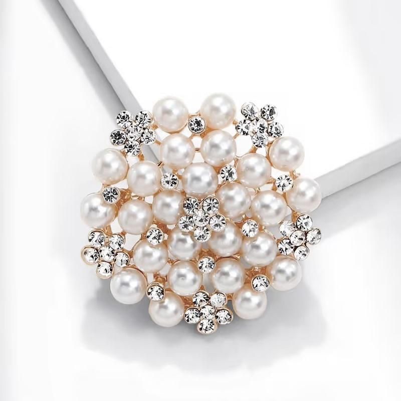 Fashion Women Crystal Simulated Pearl Brooch Pin Wedding Party Jewelry Decor - B07012
