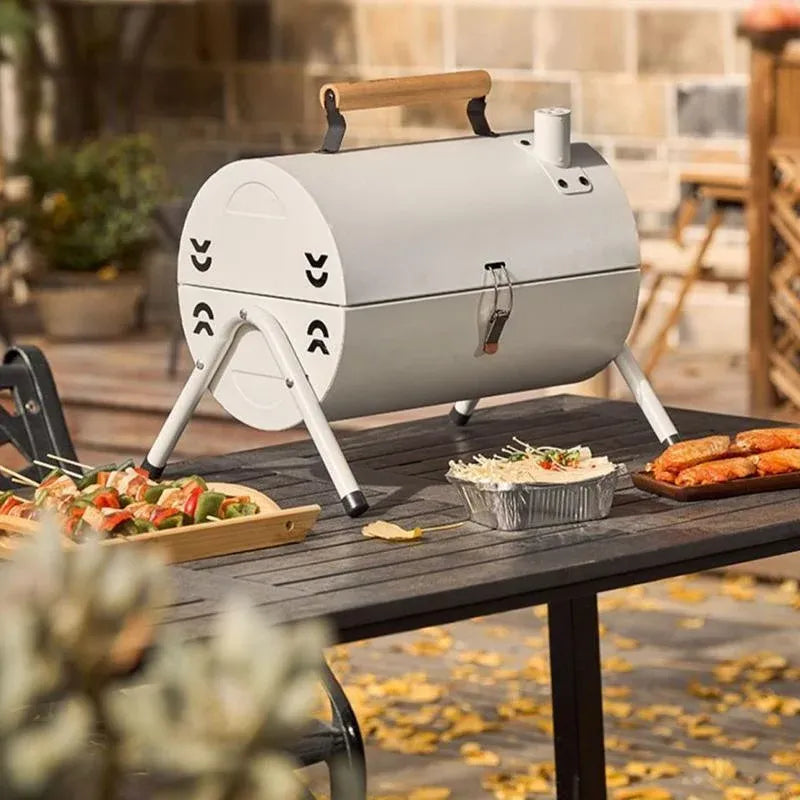 Grillz Charcoal BBQ Portable Grill Camping Barbecue Outdoor Cooking Smoker - White