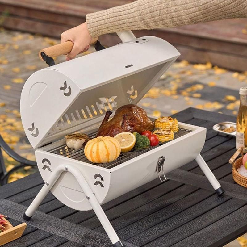 Grillz Charcoal BBQ Portable Grill Camping Barbecue Outdoor Cooking Smoker - White