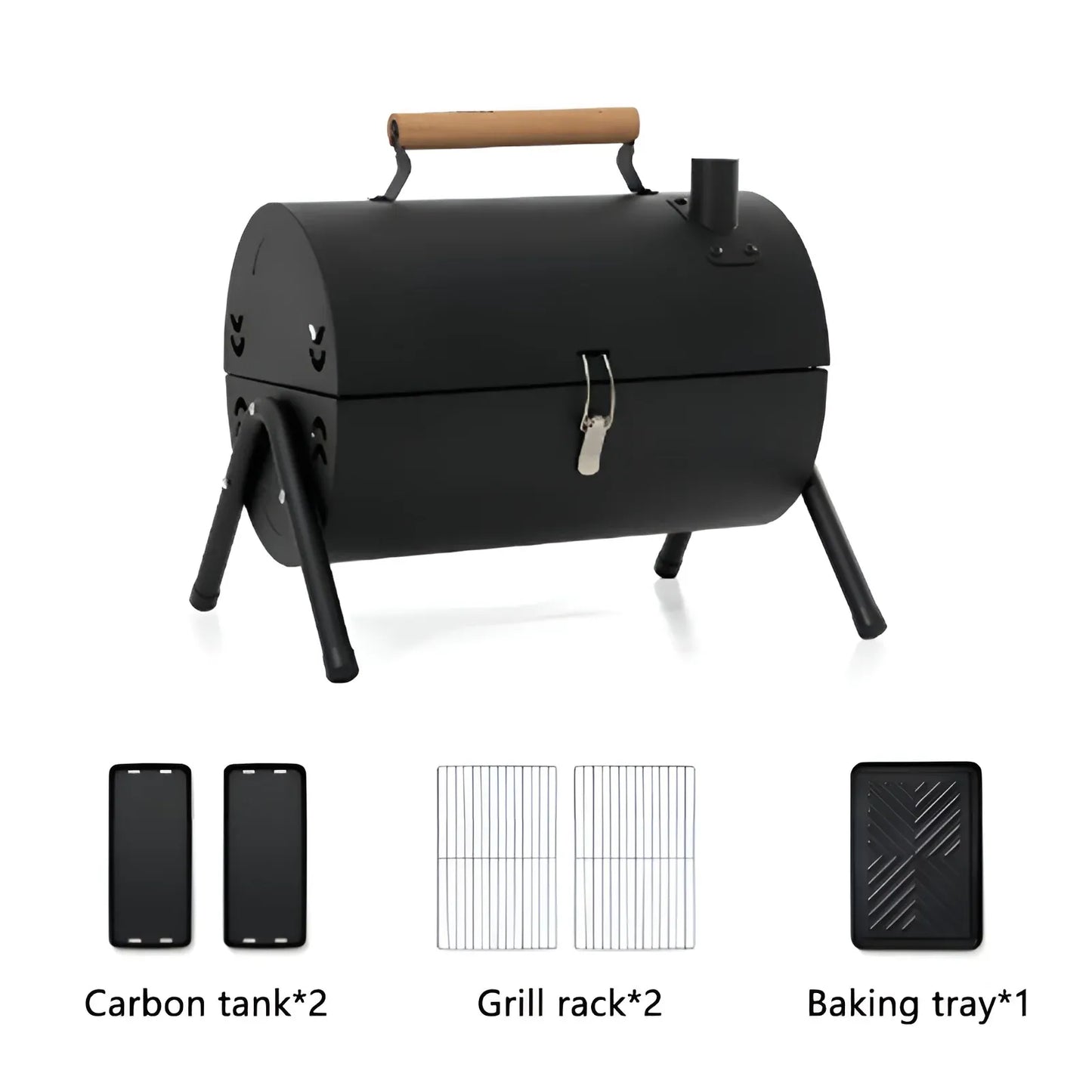 Grillz Charcoal BBQ Portable Grill Camping Barbecue Outdoor Cooking Smoker - White